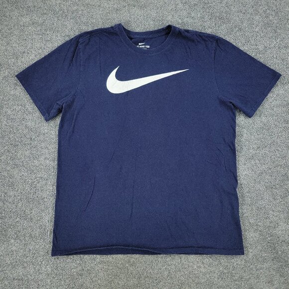 Nike Shirt Men Large Blue Logo Graphic Tee Crew Neck Short Sleeve Pullover Adult - Picture 1 of 12